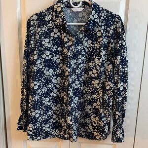 LC Lauren Conrad Navy Floral Button Down Shirt